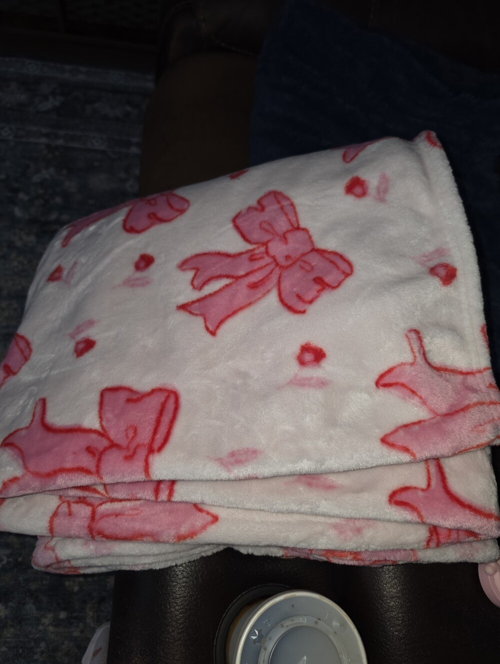 Plush Bow Pink And White Throw